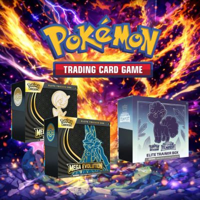 Caixas do Jogo de Cartas Pokémon Elite Trainer Box com diferentes designs e cores