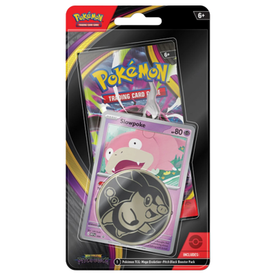 Pacote de cartas Pokémon Trading Card Game com carta Slowpoke e ficha metálica