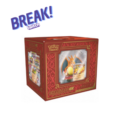 Caixa vermelha Pokémon Charizard com figurina e cartão