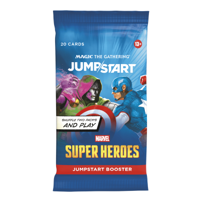 Pacote de booster azul de Magic The Gathering Jumpstart Marvel Super Heroes com personagem Capitão América