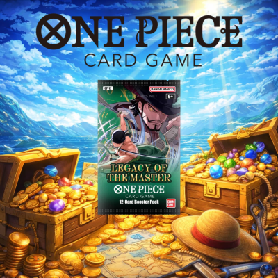 Pack de cartas One Piece Card Game comilustração de personagens em fundo de tesouro e mar