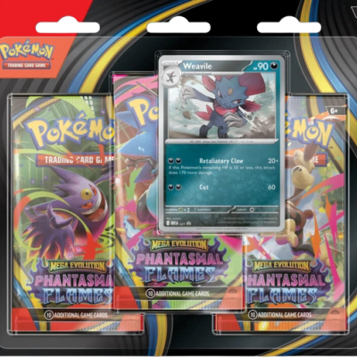 Pack Pokémon Trading Card Game MEGA EVOLUTION PHANTASMAL FLAMES com carta Weavile