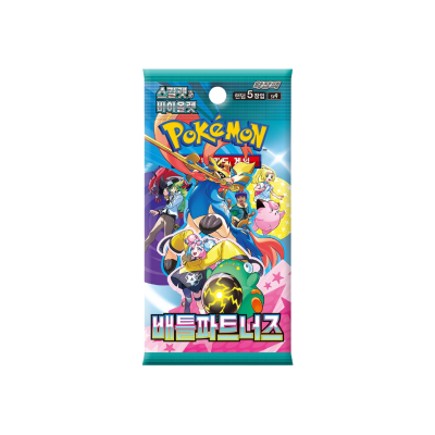 Pacote Pokémon de cartas colecionáveis com várias personagens e texto em coreano.