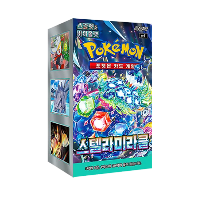 Embalagem de cartas Pokémon com design colorido e texto em coreano