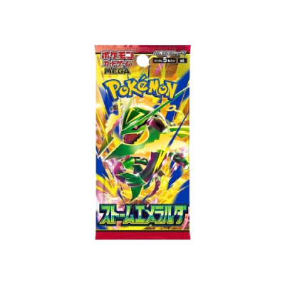 Pacote de cartas Pokémon MEGA com Rayquaza verde e amarelo
