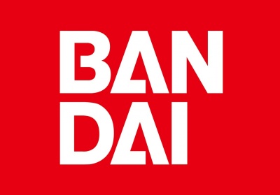 Logótipo BANDAI branco sobre fundo vermelho