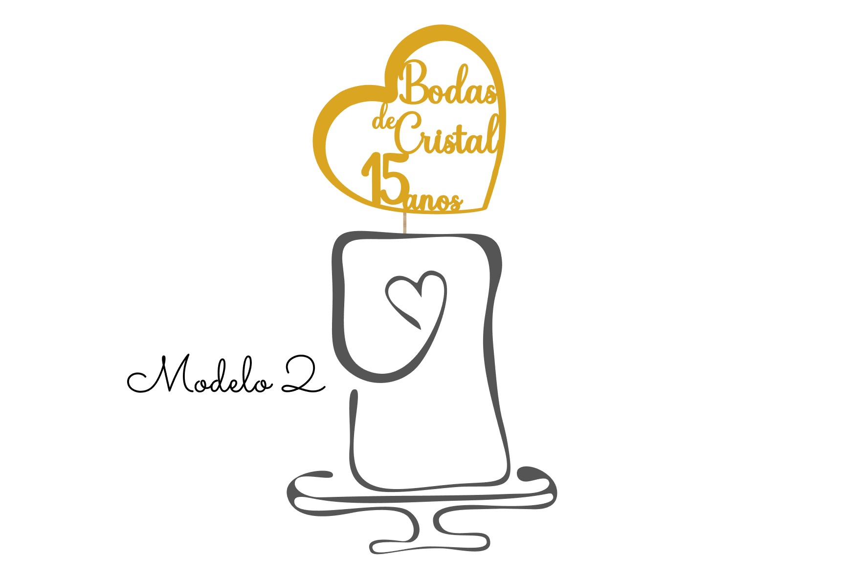 Topo de bolo "Bodas" personalizado Topper de bolo Bodas de Cristal 15 anos Modelo 2 em dourado e preto