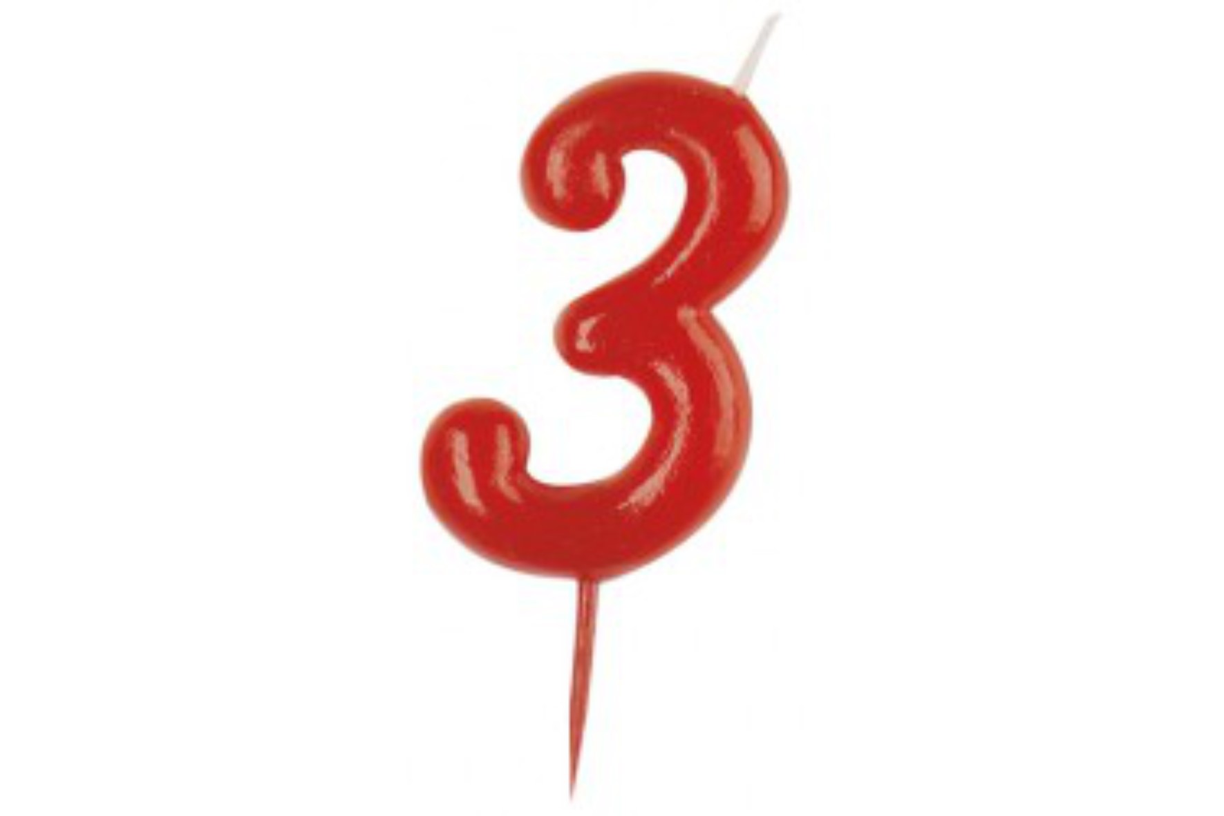 Vela de aniversário número 3 vermelha