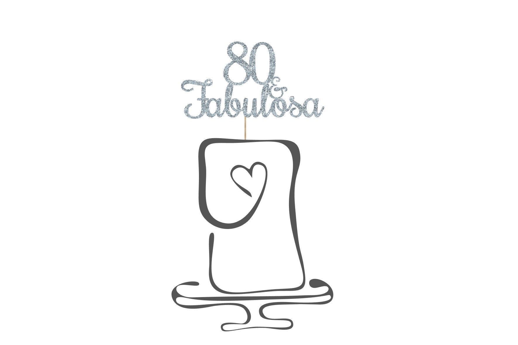 Topo de bolo "Fabulosa/o" Topo de bolo 80 Fabulosa em glitter prateado sobre base branca