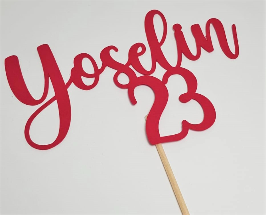 Topo de bolo "Nome + idade" Topo de bolo com nome Yoselin e número 23 em vermelho