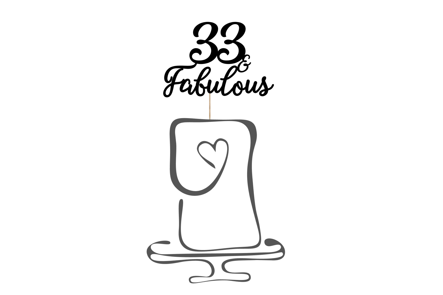 Topo de bolo "Fabulosa/o" Número 33 Fabulous com desenho de bolo simples e coração