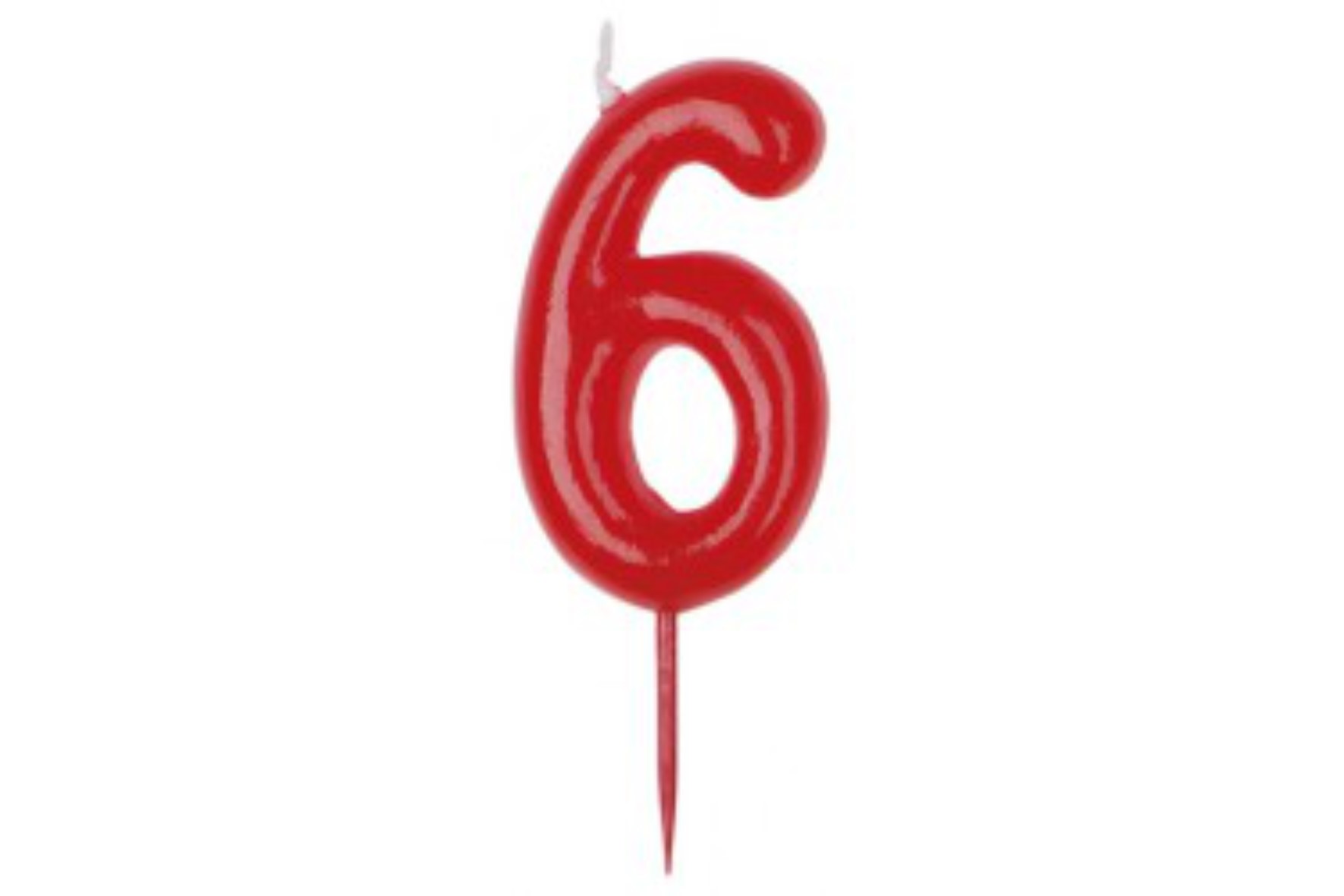Vela de aniversário vermelha número 6 com suporte para bolo