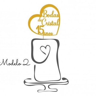 Topper de bolo Bodas de Cristal 15 anos Modelo 2 em dourado e preto