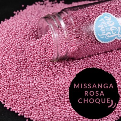 Frasco de missangas rosa choque espalhadas