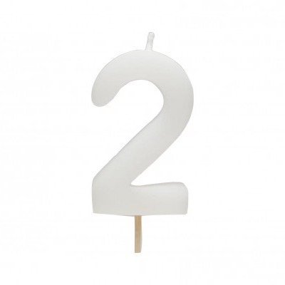 Vela branca número 2 com suporte de madeira