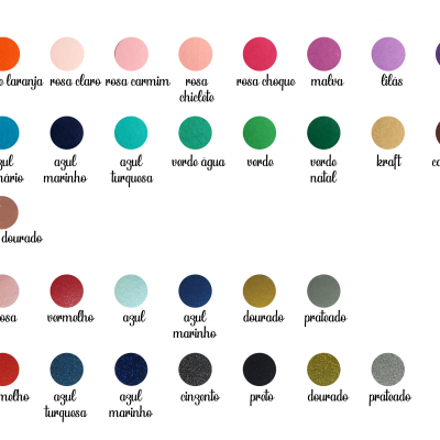 Paleta de cores com círculos coloridos e nomes das cores em português.