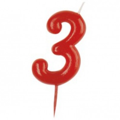 Vela de aniversário número 3 vermelha
