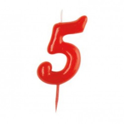 Vela vermelha em forma do número 5 para bolos