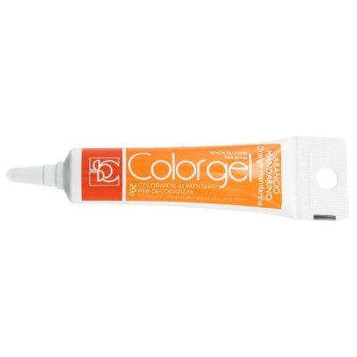 Tubo de corante alimentar em gel branco e laranja sabor manga Decorgel