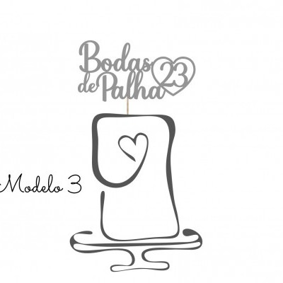 Decoração para bolo Bodas de Palha 23 em preto e branco com bolo estilizado e texto Modelo 3