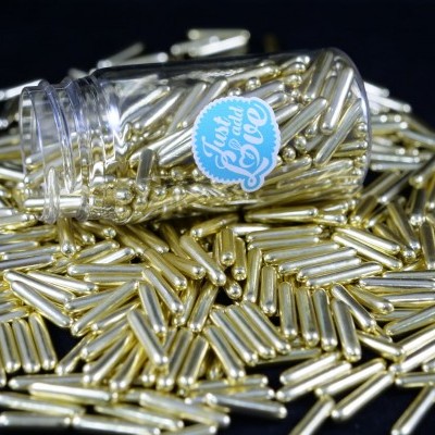 Frasco plástico transparente com cápsulas douradas e etiqueta azul e branca