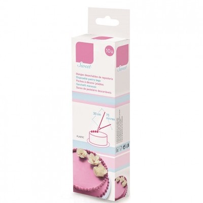 Embalagem de sacos de pasteleiro descartáveis branca e rosa