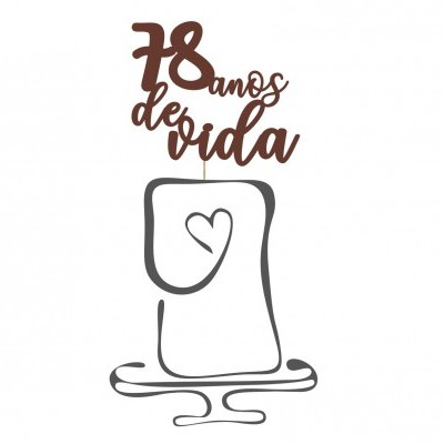 Texto '78 anos de vida' com desenho de vela e coração em fundo branco