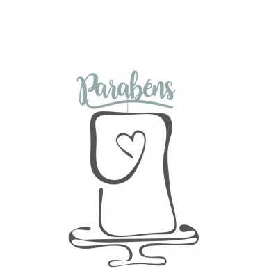 Desenho minimalista com a palavra Parabéns e um coração