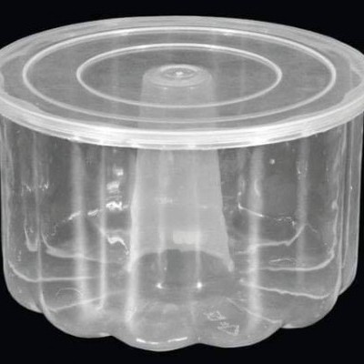Recipiente plástico transparente com tampa e formato ondulado