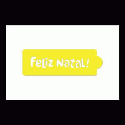 Etiqueta amarela com texto Feliz Natal