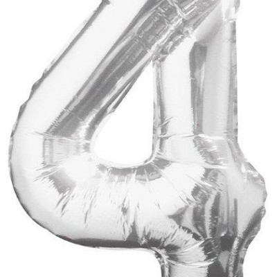 Balão metálico prateado em forma de número 4