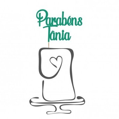 Desenho de bolo com topper 'Parabéns Tânia'