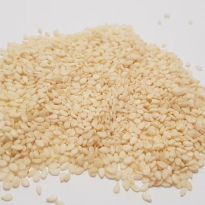 Sementes de sésamo brancas em fundo branco