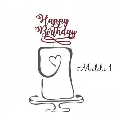 Ilustração minimalista de bolo de aniversário com texto Happy Birthday e Modelo 1