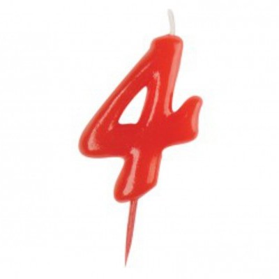 Vela de aniversário número 4 vermelha