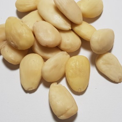 Amêndoas descascadas bege claro sobre fundo branco