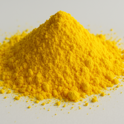 Pó amarelo em pilha sobre fundo branco