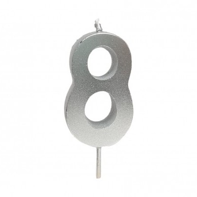 Vela número 8 prateada para bolo