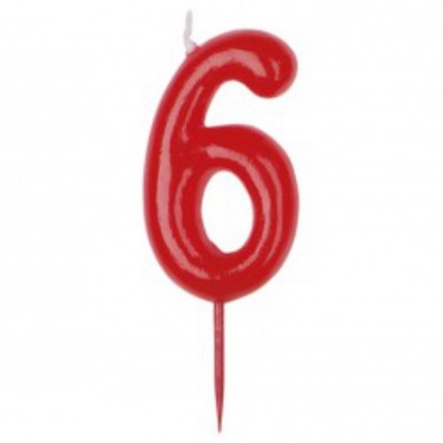 Vela de aniversário vermelha número 6 com suporte para bolo