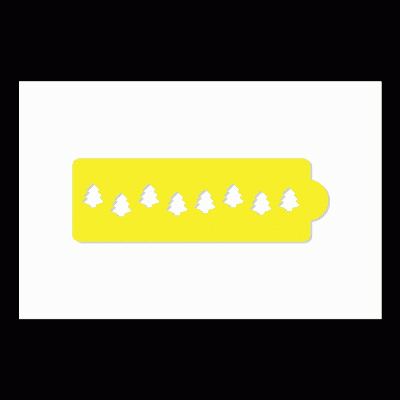 Stencil amarelo com recortes de árvores de Natal