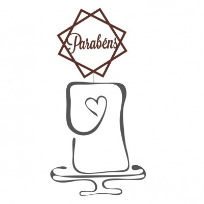 Desenho estilizado de vela acesa com coração e texto Parabéns