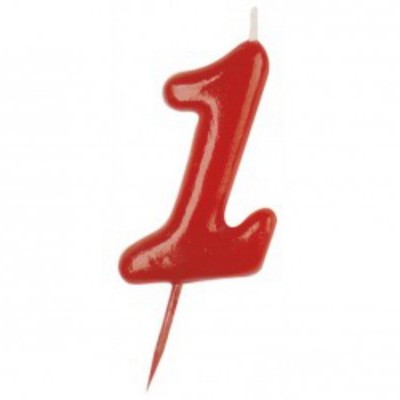 Vela de aniversário número 1 vermelha com suporte para bolo