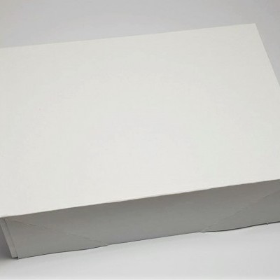 Caixa retangular branca simples sobre superfície branca