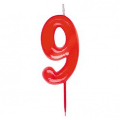 Vela de aniversário número 9 vermelha