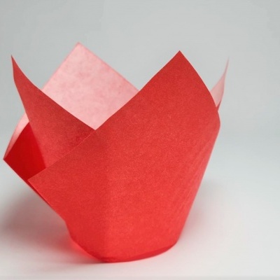 Suporte para cupcake em papel vermelho e rosa