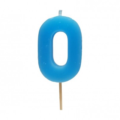 Vela de aniversário azul em forma de número 0 com pavio