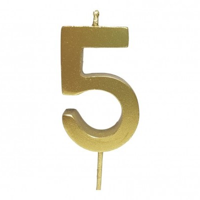 Vela dourada em forma de número 5