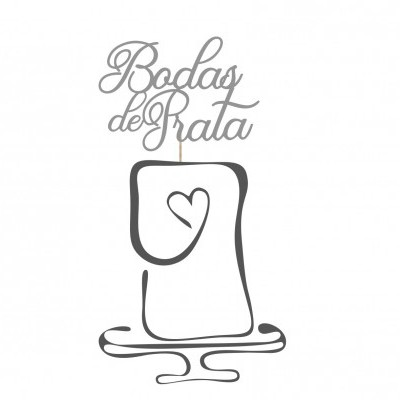 Desenho dos anéis com texto 'Bodas de Prata' em cinza