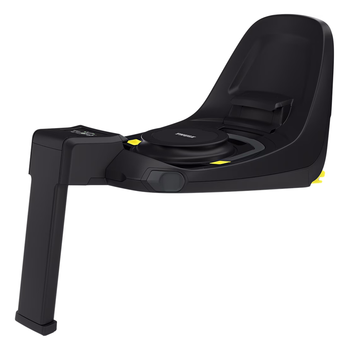 Base isofix giratória Thule Alfi isofix base Base preta para aspirador com detalhes amarelos e suporte em L
