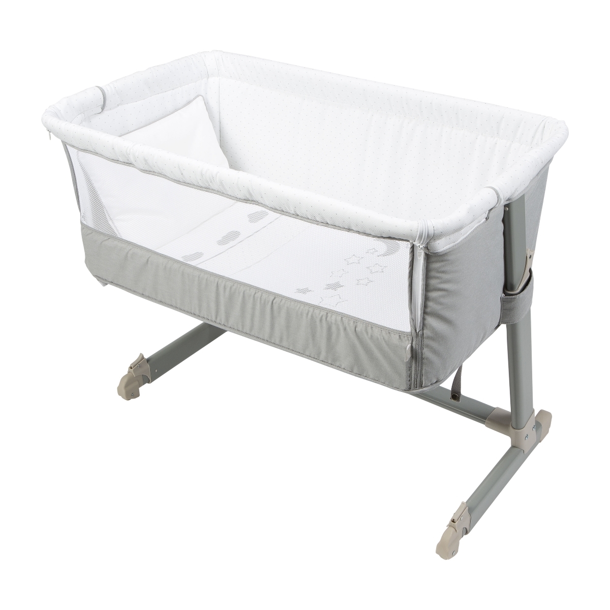 Berço largo de viagem Rebelde Large Travel Cradle Berço para bebé branco e cinzento, com laterais em rede